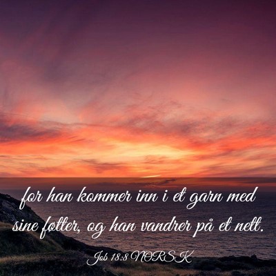 Picture 03 - Job 18:8 NORSK - for han kommer inn i et garn med sine føtter, og - Bible Verse Picture