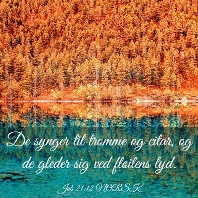 Picture 03 - Job 21:12 NORSK - De synger til tromme og citar, og de gleder sig - Bible Verse Picture