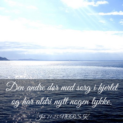 Picture 03 - Job 21:25 NORSK - Den andre dør med sorg i hjertet og har aldri - Bible Verse Picture