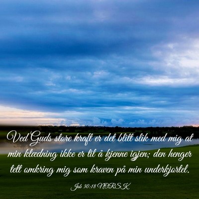 Picture 03 - Job 30:18 NORSK - Ved Guds store kraft er det blitt slik med mig at - Bible Verse Picture