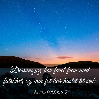 Picture 03 - Job 31:5 NORSK - Dersom jeg har faret frem med falskhet, og min - Bible Verse Picture