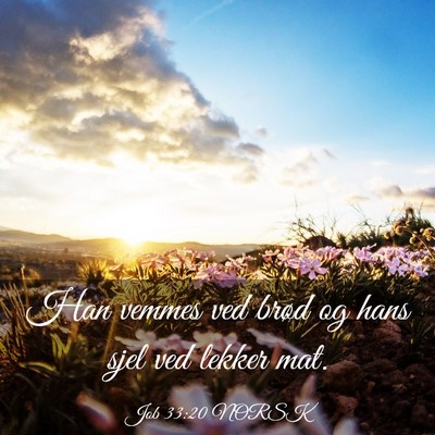 Picture 03 - Job 33:20 NORSK - Han vemmes ved brød og hans sjel ved lekker - Bible Verse Picture
