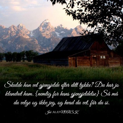 Picture 03 - Job 34:33 NORSK - Skulde han vel gjengjelde efter ditt tykke? Du - Bible Verse Picture