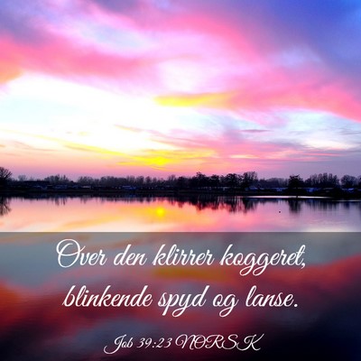 Picture 03 - Job 39:23 NORSK - Over den klirrer koggeret, blinkende spyd og - Bible Verse Picture