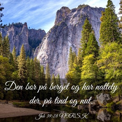 Picture 03 - Job 39:28 NORSK - Den bor på berget og har nattely der, på tind - Bible Verse Picture