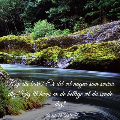 Picture 03 - Job 5:1 NORSK - Rop du bare! Er det vel nogen som svarer dig? Og - Bible Verse Picture