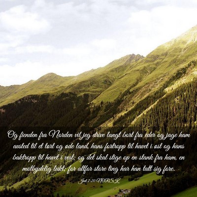 Picture 03 - Joel 2:20 NORSK - Og fienden fra Norden vil jeg drive langt bort - Bible Verse Picture