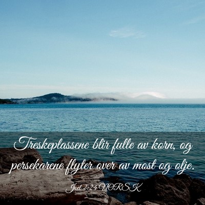 Picture 03 - Joel 2:24 NORSK - Treskeplassene blir fulle av korn, og persekarene - Bible Verse Picture