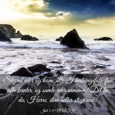 Picture 03 - Joel 3:11 NORSK - Skynd eder og kom, alle I hedningefolk fra alle - Bible Verse Picture
