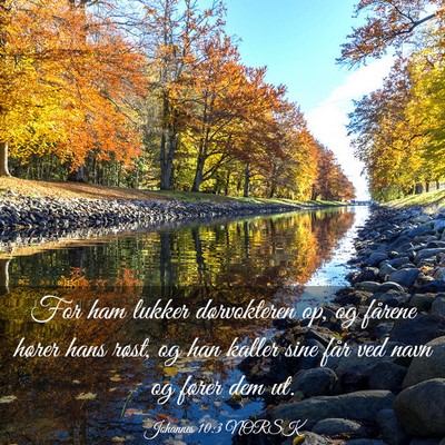 Picture 03 - Johannes 10:3 NORSK - For ham lukker dørvokteren op, og fårene hører - Bible Verse Picture