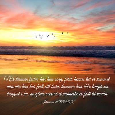 Picture 03 - Johannes 16:21 NORSK - Når kvinnen føder, har hun sorg, fordi hennes - Bible Verse Picture