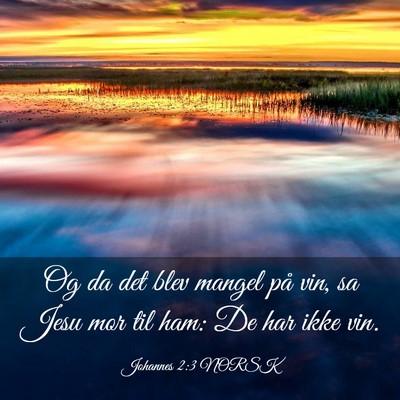 Picture 03 - Johannes 2:3 NORSK - Og da det blev mangel på vin, sa Jesu mor til - Bible Verse Picture