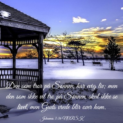 Picture 03 - Johannes 3:36 NORSK - Den som tror på Sønnen, har evig liv; men den - Bible Verse Picture
