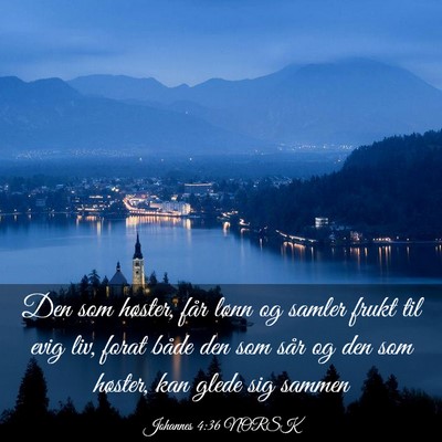 Picture 03 - Johannes 4:36 NORSK - Den som høster, får lønn og samler frukt til - Bible Verse Picture