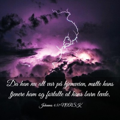 Picture 03 - Johannes 4:51 NORSK - Da han nu alt var på hjemveien, møtte hans - Bible Verse Picture