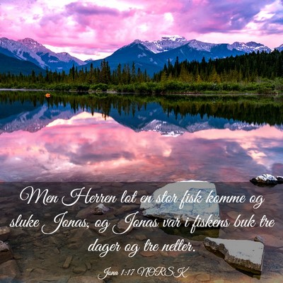 Picture 03 - Jona 1:17 NORSK - Men Herren lot en stor fisk komme og sluke Jonas, - Bible Verse Picture