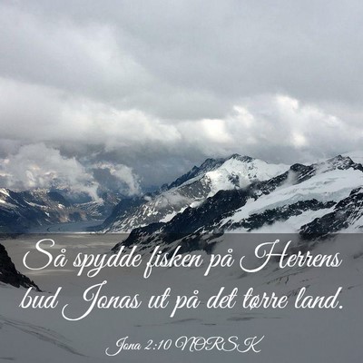 Picture 03 - Jona 2:10 NORSK - Så spydde fisken på Herrens bud Jonas ut på - Bible Verse Picture