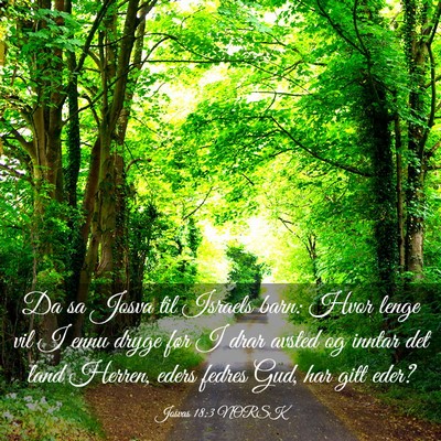 Picture 03 - Josvas 18:3 NORSK - Da sa Josva til Israels barn: Hvor lenge vil I - Bible Verse Picture
