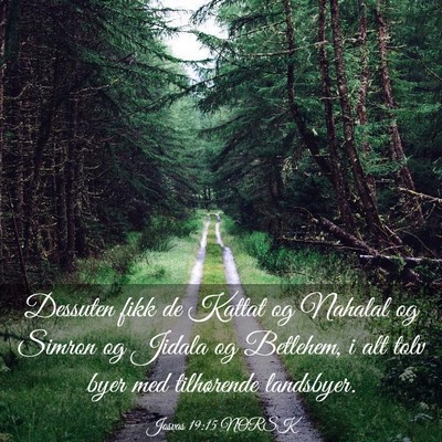 Picture 03 - Josvas 19:15 NORSK - Dessuten fikk de Kattat og Nahalal og Simron og - Bible Verse Picture
