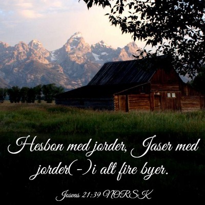 Picture 03 - Josvas 21:39 NORSK - Hesbon med jorder, Jaser med jorder(-)i alt fire - Bible Verse Picture