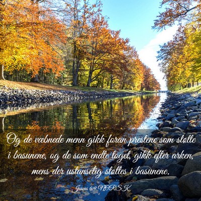 Picture 03 - Josvas 6:9 NORSK - Og de væbnede menn gikk foran prestene som - Bible Verse Picture