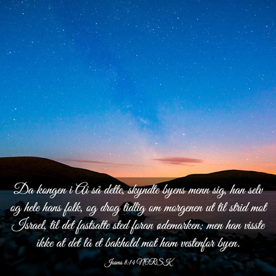 Picture 03 - Josvas 8:14 NORSK - Da kongen i Ai så dette, skyndte byens menn sig, - Bible Verse Picture