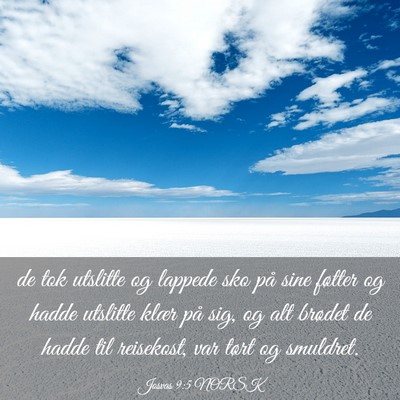 Picture 03 - Josvas 9:5 NORSK - de tok utslitte og lappede sko på sine føtter - Bible Verse Picture