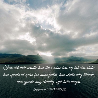 Picture 03 - Klagesangene 1:13 NORSK - Fra det høie sendte han ild i mine ben og lot - Bible Verse Picture