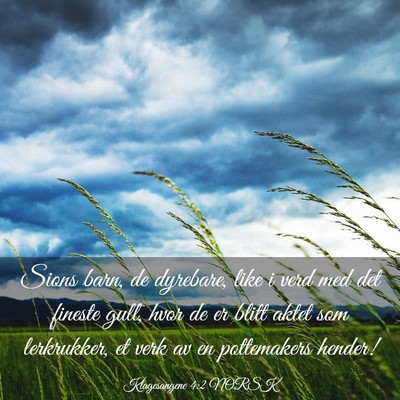 Picture 03 - Klagesangene 4:2 NORSK - Sions barn, de dyrebare, like i verd med det - Bible Verse Picture