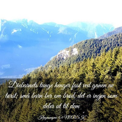 Picture 03 - Klagesangene 4:4 NORSK - Diebarnets tunge henger fast ved ganen av tørst; - Bible Verse Picture