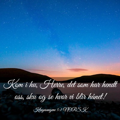 Picture 03 - Klagesangene 5:1 NORSK - Kom i hu, Herre, det som har hendt oss, sku og se - Bible Verse Picture