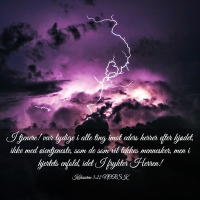 Picture 03 - Kolosserne 3:22 NORSK - I tjenere! vær lydige i alle ting imot eders - Bible Verse Picture