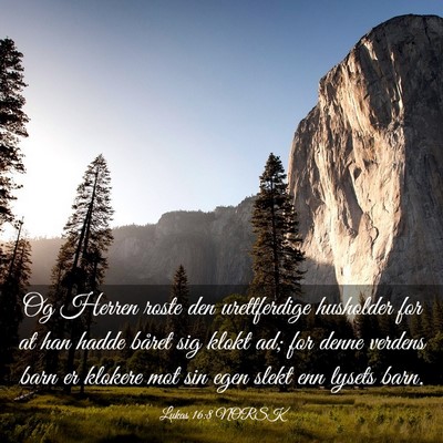 Picture 03 - Lukas 16:8 NORSK - Og Herren roste den urettferdige husholder for at - Bible Verse Picture