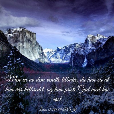 Picture 03 - Lukas 17:15 NORSK - Men en av dem vendte tilbake, da han så at han - Bible Verse Picture