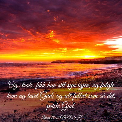 Picture 03 - Lukas 18:43 NORSK - Og straks fikk han sitt syn igjen, og fulgte ham - Bible Verse Picture