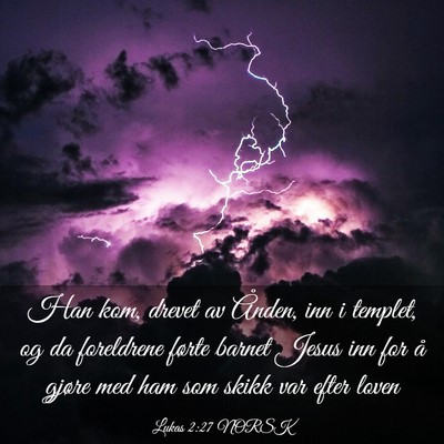 Picture 03 - Lukas 2:27 NORSK - Han kom, drevet av Ånden, inn i templet, og da - Bible Verse Picture