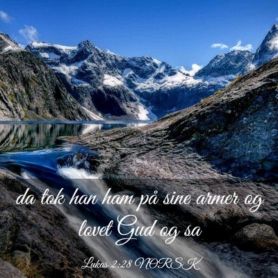Picture 03 - Lukas 2:28 NORSK - da tok han ham på sine armer og lovet Gud og - Bible Verse Picture