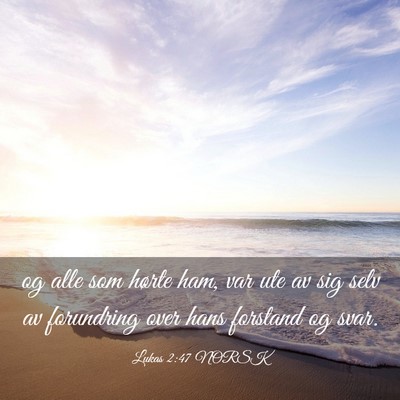 Picture 03 - Lukas 2:47 NORSK - og alle som hørte ham, var ute av sig selv av - Bible Verse Picture