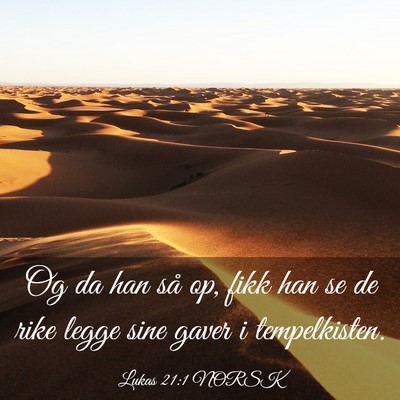 Picture 03 - Lukas 21:1 NORSK - Og da han så op, fikk han se de rike legge sine - Bible Verse Picture