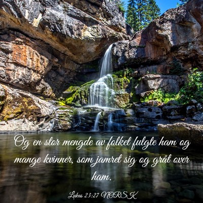 Picture 03 - Lukas 23:27 NORSK - Og en stor mengde av folket fulgte ham og mange - Bible Verse Picture