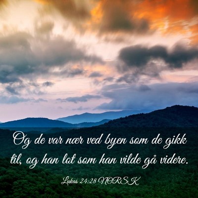 Picture 03 - Lukas 24:28 NORSK - Og de var nær ved byen som de gikk til, og han - Bible Verse Picture