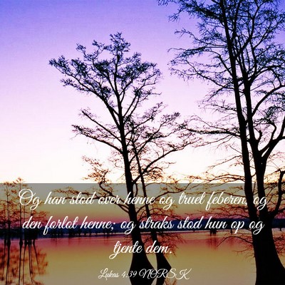 Picture 03 - Lukas 4:39 NORSK - Og han stod over henne og truet feberen, og den - Bible Verse Picture