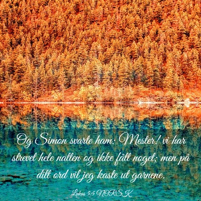 Picture 03 - Lukas 5:5 NORSK - Og Simon svarte ham: Mester! vi har strevet hele - Bible Verse Picture