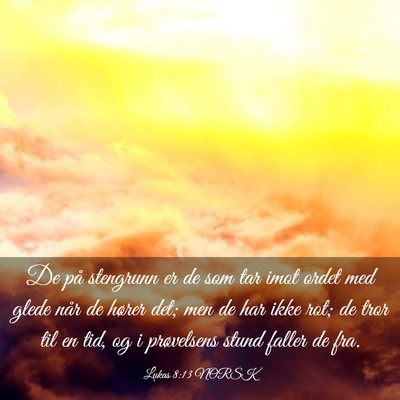 Picture 03 - Lukas 8:13 NORSK - De på stengrunn er de som tar imot ordet med - Bible Verse Picture