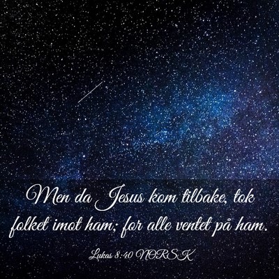 Picture 03 - Lukas 8:40 NORSK - Men da Jesus kom tilbake, tok folket imot ham; - Bible Verse Picture