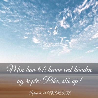 Picture 03 - Lukas 8:54 NORSK - Men han tok henne ved hånden og ropte: Pike, - Bible Verse Picture