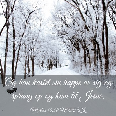 Picture 03 - Markus 10:50 NORSK - Og han kastet sin kappe av sig og sprang op og - Bible Verse Picture
