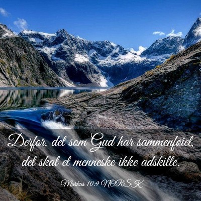 Picture 03 - Markus 10:9 NORSK - Derfor, det som Gud har sammenføiet, det skal et - Bible Verse Picture