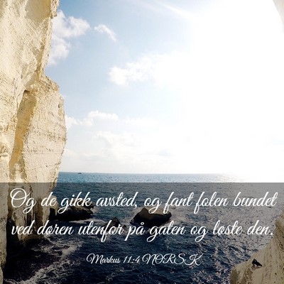 Picture 03 - Markus 11:4 NORSK - Og de gikk avsted, og fant folen bundet ved - Bible Verse Picture