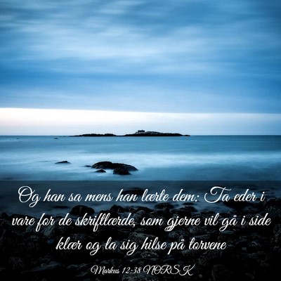 Picture 03 - Markus 12:38 NORSK - Og han sa mens han lærte dem: Ta eder i vare for - Bible Verse Picture